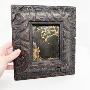 Vtg Chalk ware Carved Wood Gothic Mirror Gold Vamp Halloween Witchy Goth